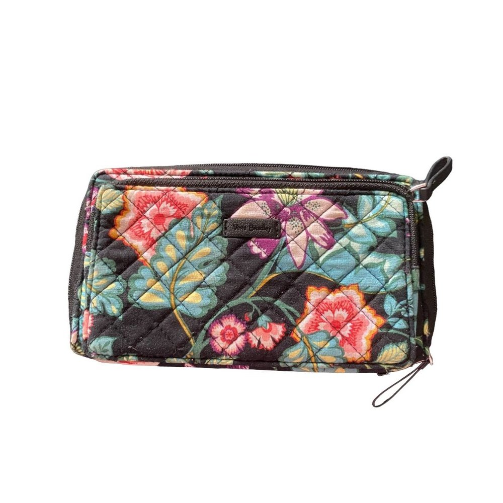 Vera Bradley 2 Compartment Wallet Black Green Red Yellow Vines Floral 2018 Patte